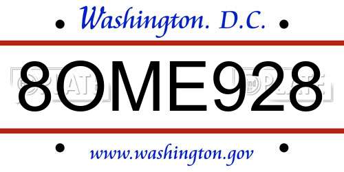 8OME928 District Of Columbia License Plate