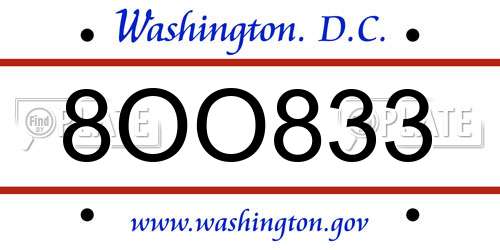 8OO833 District Of Columbia License Plate