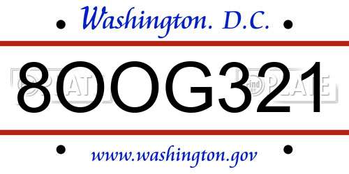 8OOG321 District Of Columbia License Plate