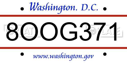 8OOG371 District Of Columbia License Plate