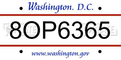 8OP6365 District Of Columbia License Plate