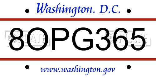 8OPG365 District Of Columbia License Plate