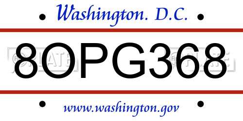 8OPG368 District Of Columbia License Plate