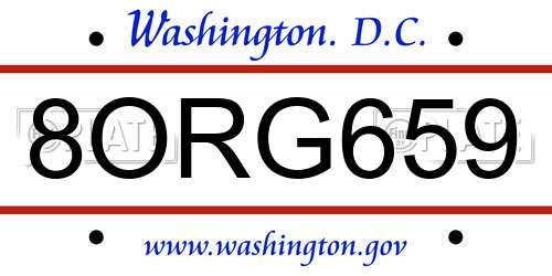 8ORG659 District Of Columbia License Plate