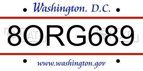 8ORG689 District Of Columbia License Plate