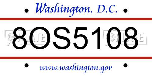 8OS5108 District Of Columbia License Plate