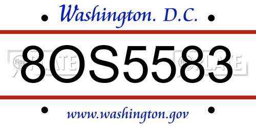 8OS5583 District Of Columbia License Plate