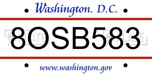 8OSB583 District Of Columbia License Plate