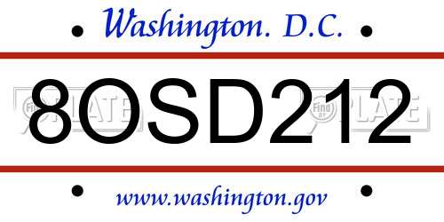 8OSD212 District Of Columbia License Plate