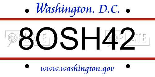 8OSH42 District Of Columbia License Plate