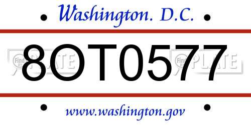 8OT0577 District Of Columbia License Plate