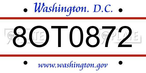 8OT0872 District Of Columbia License Plate