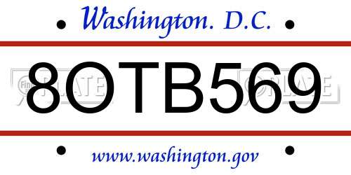 8OTB569 District Of Columbia License Plate
