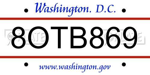 8OTB869 District Of Columbia License Plate