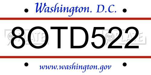 8OTD522 District Of Columbia License Plate