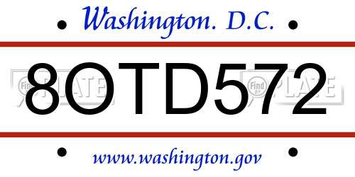 8OTD572 District Of Columbia License Plate