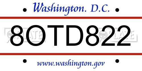 8OTD822 District Of Columbia License Plate