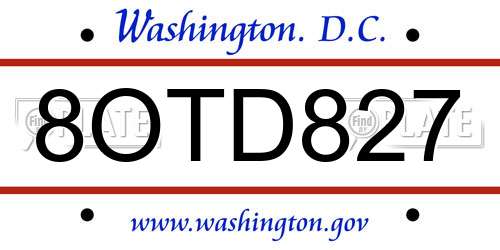 8OTD827 District Of Columbia License Plate