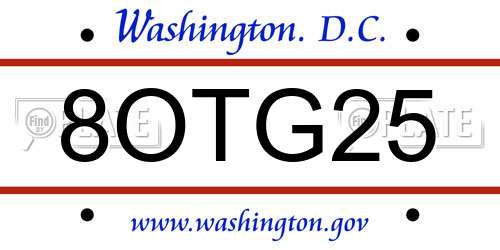8OTG25 District Of Columbia License Plate