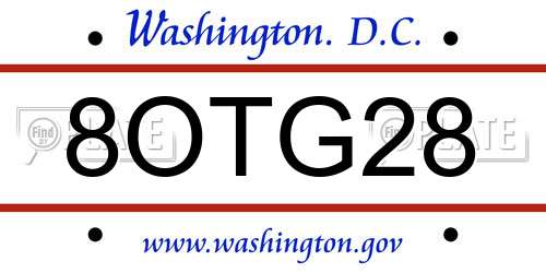 8OTG28 District Of Columbia License Plate