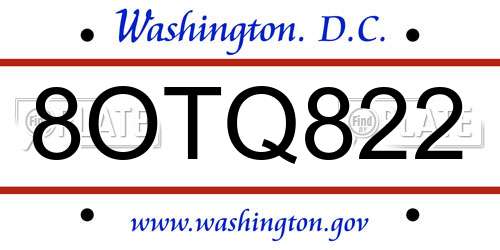 8OTQ822 District Of Columbia License Plate