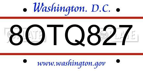 8OTQ827 District Of Columbia License Plate