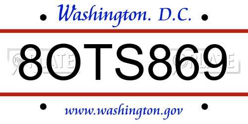8OTS869 District Of Columbia License Plate