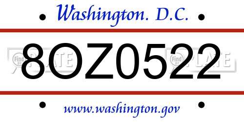 8OZ0522 District Of Columbia License Plate