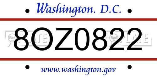 8OZ0822 District Of Columbia License Plate