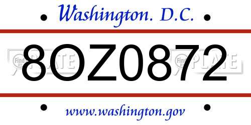 8OZ0872 District Of Columbia License Plate