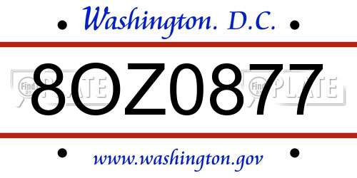 8OZ0877 District Of Columbia License Plate