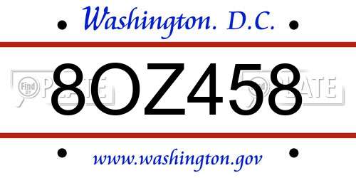 8OZ458 District Of Columbia License Plate