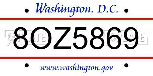 8OZ5869 District Of Columbia License Plate