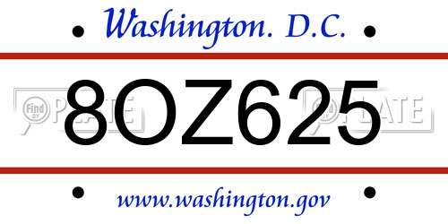8OZ625 District Of Columbia License Plate