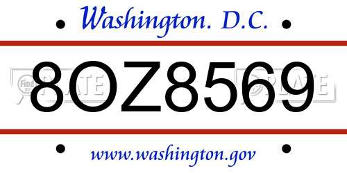 8OZ8569 District Of Columbia License Plate