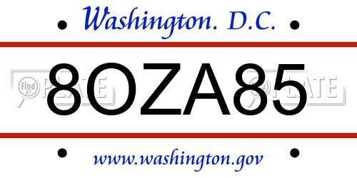 8OZA85 District Of Columbia License Plate