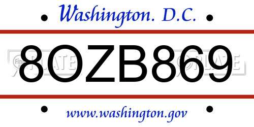 8OZB869 District Of Columbia License Plate