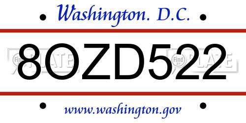 8OZD522 District Of Columbia License Plate