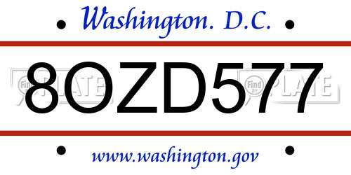 8OZD577 District Of Columbia License Plate