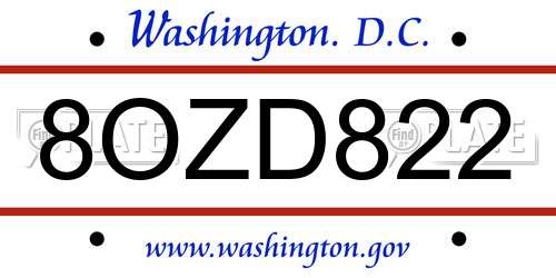 8OZD822 District Of Columbia License Plate