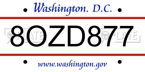 8OZD877 District Of Columbia License Plate