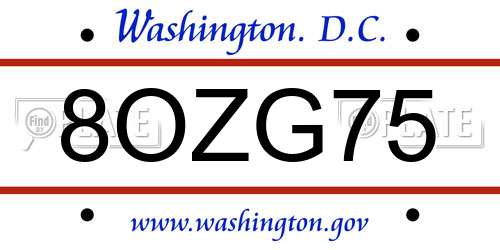 8OZG75 District Of Columbia License Plate