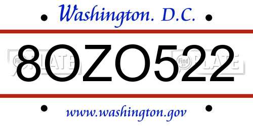 8OZO522 District Of Columbia License Plate