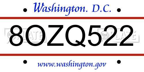 8OZQ522 District Of Columbia License Plate