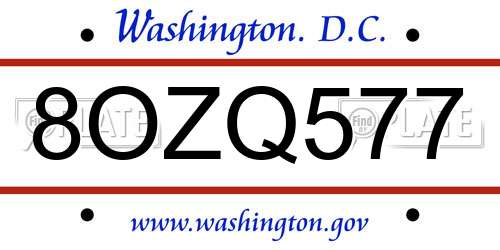 8OZQ577 District Of Columbia License Plate