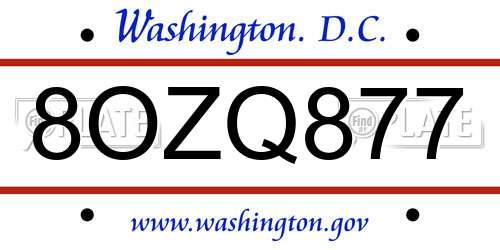 8OZQ877 District Of Columbia License Plate