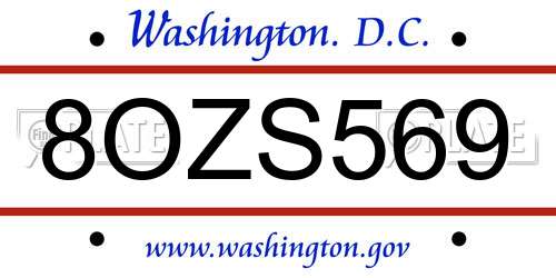 8OZS569 District Of Columbia License Plate