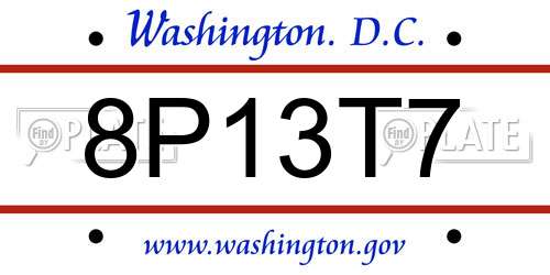 8P13T7 District Of Columbia License Plate