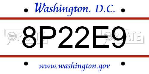 8P22E9 District Of Columbia License Plate