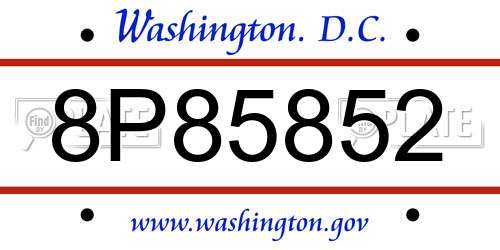 8P85852 District Of Columbia License Plate